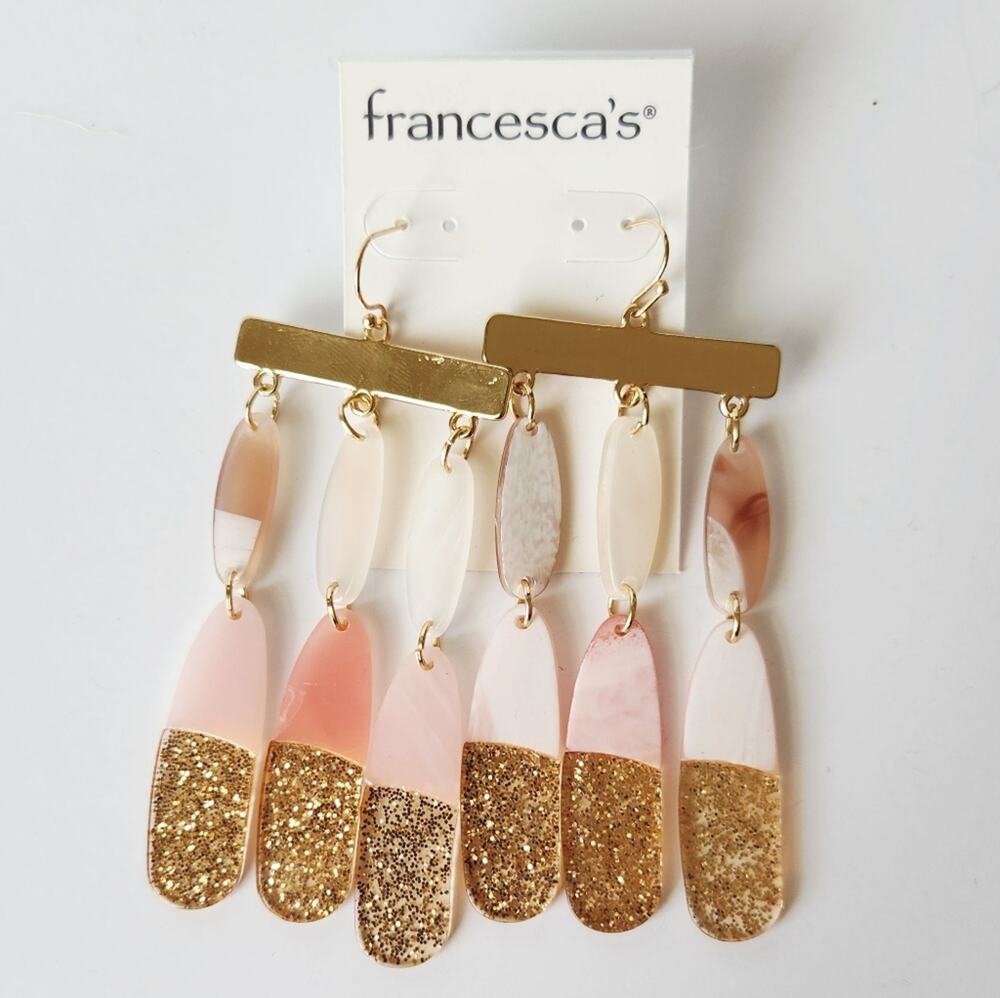 Francesca's Collections Gold and Pink Dangle Earrings